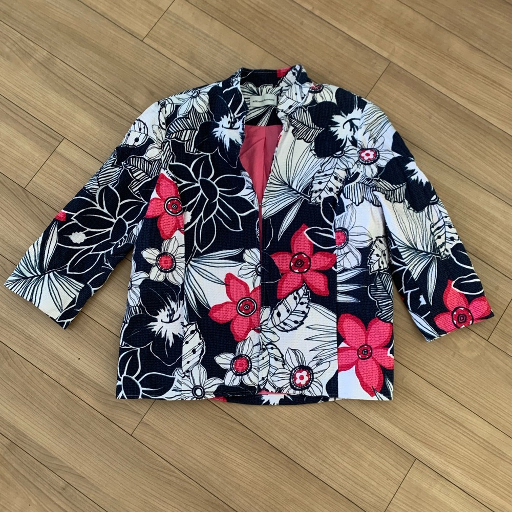 Alfred Dunner Floral Blazer Jacket Navy & Pink